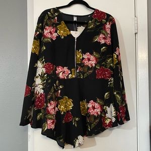 Black, floral peplum blouse.